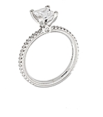 This image shows the setting with a 1ct princess cut center diamond. The setting can be ordered to accommodate any shape/size diamond listed in the setting details section below.