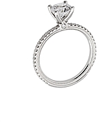 This image shows the setting with a 1.00ct round brilliant cut center diamond. The setting can be ordered to accommodate any shape/size diamond listed in the setting details section below.