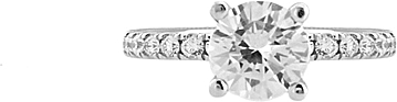 This image shows the setting with a 1.00ct round brilliant cut center diamond. The setting can be ordered to accommodate any shape/size diamond listed in the setting details section below.