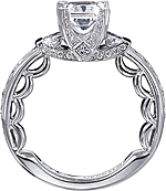 This image shows the setting with a 1.25ct radiant cut center diamond. The setting can be ordered to accommodate any shape/size diamond listed in the setting details section below.