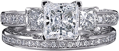 This image shows the setting with a 1.25ct princess cut center diamond. The setting can be ordered to accommodate any shape/size diamond listed in the setting details section below. The matching wedding band is sold separately.