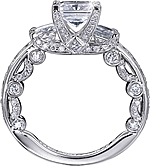 This image shows the setting with a 1.25ct princess cut center diamond. The setting can be ordered to accommodate any shape/size diamond listed in the setting details section below.