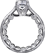 This image shows the setting with a 1.25ct radiant cut center diamond. The setting can be ordered to accommodate any shape/size diamond listed in the setting details section below.