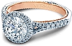This image shows the setting with a 1.00ct round brilliant cut center diamond. The setting can be ordered to accommodate any shape/size diamond listed in the setting details section below.