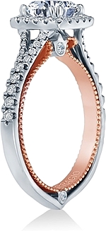 This image shows the setting with a 1.00ct round brilliant cut center diamond. The setting can be ordered to accommodate any shape/size diamond listed in the setting details section below.