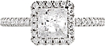 This image shows the setting with a 1ct princess cut center diamond. The setting can be ordered to accommodate any shape/size diamond listed in the setting details section below.