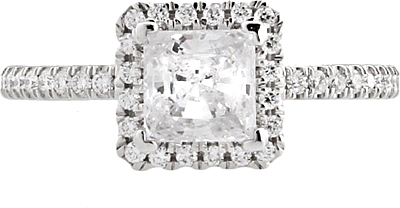 This image shows the setting with a 1ct princess cut center diamond. The setting can be ordered to accommodate any shape/size diamond listed in the setting details section below.