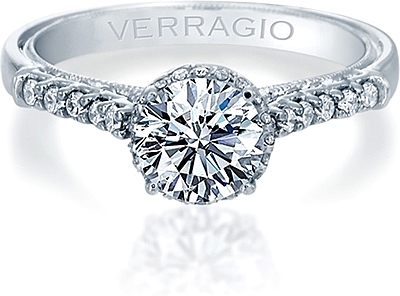 This image shows the setting with a 1.25ct round brilliant cut center diamond. The setting can be ordered to accommodate any shape/size diamond listed in the setting details section below.