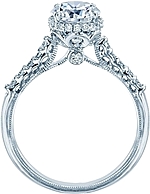 This image shows the setting with a 1.25ct round brilliant cut center diamond. The setting can be ordered to accommodate any shape/size diamond listed in the setting details section below.