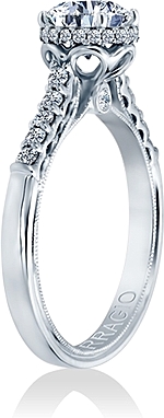 This image shows the setting with a 1.25ct round brilliant cut center diamond. The setting can be ordered to accommodate any shape/size diamond listed in the setting details section below.
