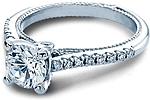 This image shows the setting with a 1.00ct round brilliant cut center diamond. The setting can be ordered to accommodate any shape/size diamond listed in the setting details section below.