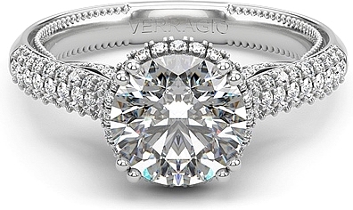 This image shows the setting with a 1.00ct round brilliant cut center diamond. The setting can be ordered to accommodate any shape/size diamond listed in the setting details section below.