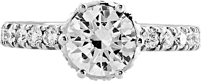This image shows the setting with a 1.00ct round brilliant cut center diamond. The setting can be ordered to accommodate any shape/size diamond listed in the setting details section below.