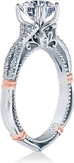 This image shows the setting with a 1.00ct round brilliant cut center diamond. The setting can be ordered to accommodate any shape/size diamond listed in the setting details section below.
