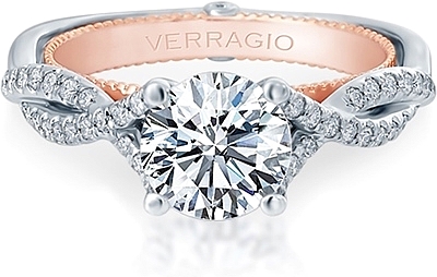 This image shows the setting with a 1.00ct round brilliant cut center diamond. The setting can be ordered to accommodate any shape/size diamond listed in the setting details section below.