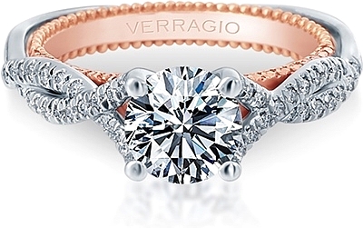 This image shows the setting with a 1.00ct round brilliant cut center diamond. The setting can be ordered to accommodate any shape/size diamond listed in the setting details section below.