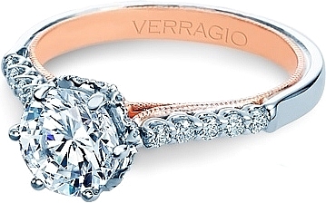 This image shows the setting with a 1.25ct round brilliant cut center diamond. The setting can be ordered to accommodate any shape/size diamond listed in the setting details section below.