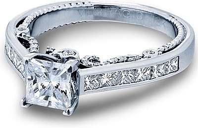 This image shows the setting with a 1.00ct princess cut center diamond. The setting can be ordered to accommodate any shape/size diamond listed in the setting details section below.