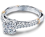 This image shows the setting with a 1ct round cut center diamond. The setting can be ordered to accommodate any shape/size diamond listed in the setting details section below.
