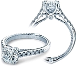 This image shows the setting with a 1ct round brilliant cut center diamond. The setting can be ordered to accommodate any shape/size diamond listed in the setting details section below.