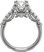 This image shows the setting with a 1.00ct round brilliant cut center diamond. The setting can be ordered to accommodate any shape/size diamond listed in the setting details section below.