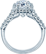 This image shows the setting with a 1.00ct round brilliant cut center diamond. The setting can be ordered to accommodate any shape/size diamond listed in the setting details section below.
