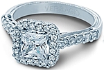 This image shows the setting with a .75ct princess cut center diamond. The setting can be ordered to accommodate any shape/size diamond listed in the setting details section below.