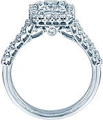 This image shows the setting with a .75ct princess cut center diamond. The setting can be ordered to accommodate any shape/size diamond listed in the setting details section below.