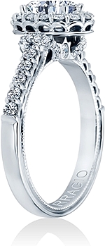 This image shows the setting with a .75ct oval cut center diamond. The setting can be ordered to accommodate any shape/size diamond listed in the setting details section below.