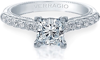 This image shows the setting with a 1.00ct round brilliant cut center diamond. The setting can be ordered to accommodate any shape/size diamond listed in the setting details section below.