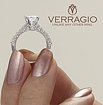 This image shows the setting with a 1.00ct round brilliant cut center diamond. The setting can be ordered to accommodate any shape/size diamond listed in the setting details section below.