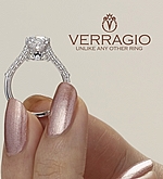 This image shows the setting with a 1.00ct round brilliant cut center diamond. The setting can be ordered to accommodate any shape/size diamond listed in the setting details section below.