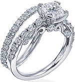 This image shows the setting with a 1.25ct princess cut center diamond. The setting can be ordered to accommodate any shape/size diamond listed in the setting details section below. The matching wedding band is sold separately. 