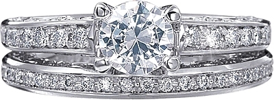 This image shows the setting with a 1.25ct round brilliant cut center diamond. The setting can be ordered to accommodate any shape/size diamond listed in the setting details section below. The matching wedding band is sold separately.