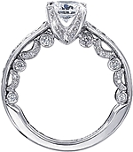 This image shows the setting with a 1.25ct round brilliant cut center diamond. The setting can be ordered to accommodate any shape/size diamond listed in the setting details section below.