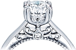 This image shows the setting with a 1.00ct round brilliant cut center diamond. The setting can be ordered to accommodate any shape/size diamond listed in the setting details section below.
