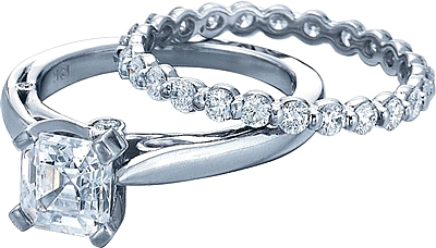 This image shows the setting with a 1ct princess cut center diamond. The setting can be ordered to accommodate any shape/size diamond listed in the setting details section below. The matching wedding band is sold separately.
