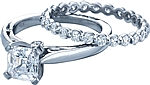 This image shows the setting with a 1ct princess cut center diamond. The setting can be ordered to accommodate any shape/size diamond listed in the setting details section below. The matching wedding band is sold separately.