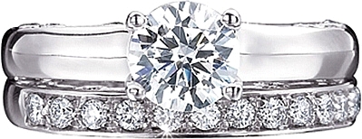 This image shows the setting with a 1.25ct round brilliant cut center diamond. The setting can be ordered to accommodate any shape/size diamond listed in the setting details section below. The matching wedding band is sold separately.