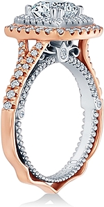 This image shows the setting with a 1.00ct round brilliant cut center diamond. The setting can be ordered to accommodate any shape/size diamond listed in the setting details section below.