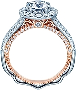 This image shows the setting with a 1.00ct round brilliant cut center diamond. The setting can be ordered to accommodate any shape/size diamond listed in the setting details section below.