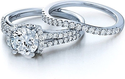 This image shows the setting with a 1.25ct round brilliant cut center diamond. The setting can be ordered to accommodate any shape/size diamond listed in the setting details section below. The matching wedding band is sold separately.