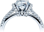 This image shows the setting with a 1.25ct round brilliant cut center diamond. The setting can be ordered to accommodate any shape/size diamond listed in the setting details section below. The matching wedding band is sold separately.