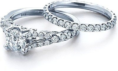 This image shows the setting with a 1.25ct round brilliant cut center diamond. The setting can be ordered to accommodate any shape/size diamond listed in the setting details section below. The matching wedding band is sold separately.  