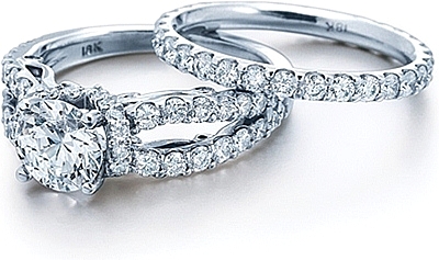 This image shows the setting with a 1.25ct round brilliant cut center diamond. The setting can be ordered to accommodate any shape/size diamond listed in the setting details section below. The matching wedding band is sold separately.  