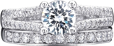 This image shows the setting with a 1.25ct round brilliant cut center diamond. The setting can be ordered to accommodate any shape/size diamond listed in the setting details section below. The matching wedding band is sold separately.