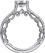 This image shows the setting with a 1.25ct round brilliant cut center diamond. The setting can be ordered to accommodate any shape/size diamond listed in the setting details section below.