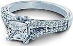 This image shows the setting with a .80ct princess cut center diamond. The setting can be ordered to accommodate any shape/size diamond listed in the setting details section below.