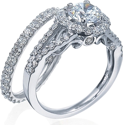 This image shows the setting with a 1.25ct round brilliant cut center diamond. The setting can be ordered to accommodate any shape/size diamond listed in the setting details section below. The matching wedding band is sold separately. 