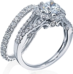 This image shows the setting with a 1.25ct round brilliant cut center diamond. The setting can be ordered to accommodate any shape/size diamond listed in the setting details section below. The matching wedding band is sold separately. 